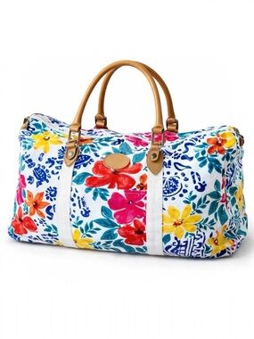 Vintage 80s GITANO Hawaiian Artsy Floral Novelty Print Duffle Carry on Tote Bag